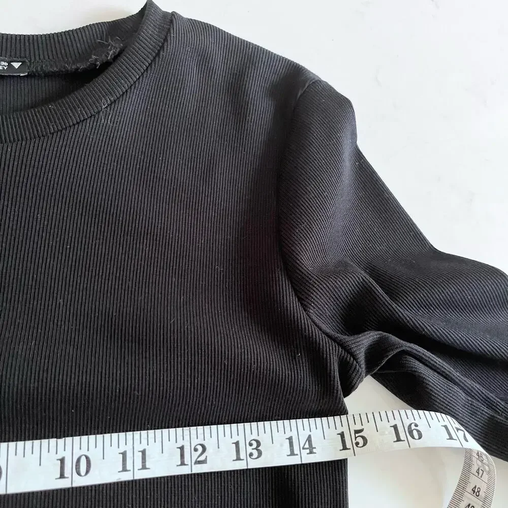 Zara Black Ruffle Tiered Long Sleeve Crewneck Midi Dress size L - Picture 5 of 6